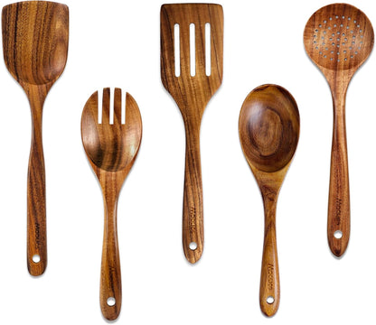 Wooden Ladle for Soup, 3 Size Teak Wood Ladle Spoon with Back Hooks, Heat Resistant Wooden Spoons for Cooking, Non-Stick, Comfortable Grip, Wood Kitchen Utensils Set for Serving, Stirring