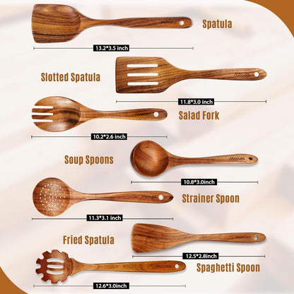 Wooden Ladle for Soup, 3 Size Teak Wood Ladle Spoon with Back Hooks, Heat Resistant Wooden Spoons for Cooking, Non-Stick, Comfortable Grip, Wood Kitchen Utensils Set for Serving, Stirring