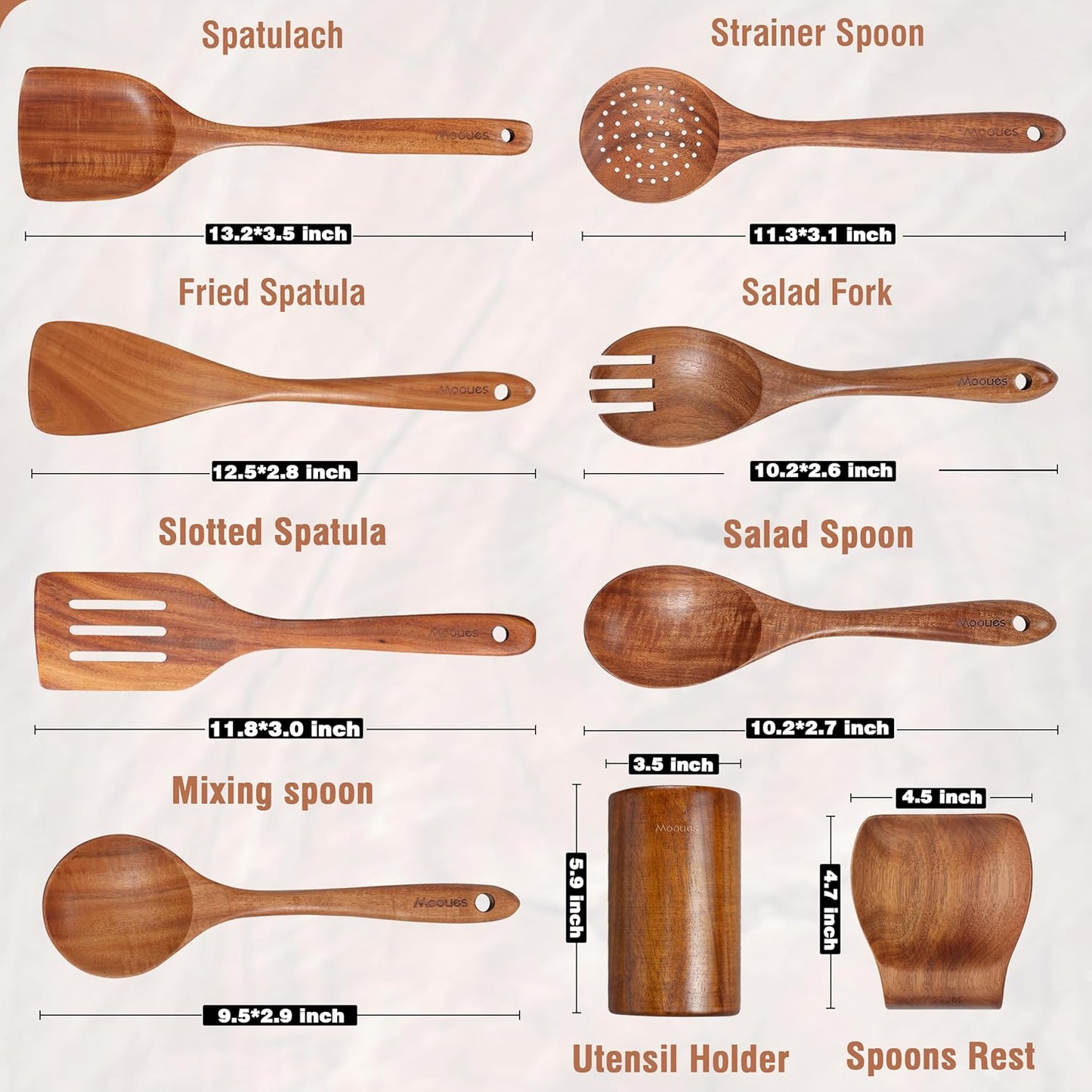 Wooden Ladle for Soup, 3 Size Teak Wood Ladle Spoon with Back Hooks, Heat Resistant Wooden Spoons for Cooking, Non-Stick, Comfortable Grip, Wood Kitchen Utensils Set for Serving, Stirring