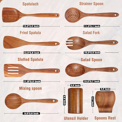 Wooden Ladle for Soup, 3 Size Teak Wood Ladle Spoon with Back Hooks, Heat Resistant Wooden Spoons for Cooking, Non-Stick, Comfortable Grip, Wood Kitchen Utensils Set for Serving, Stirring