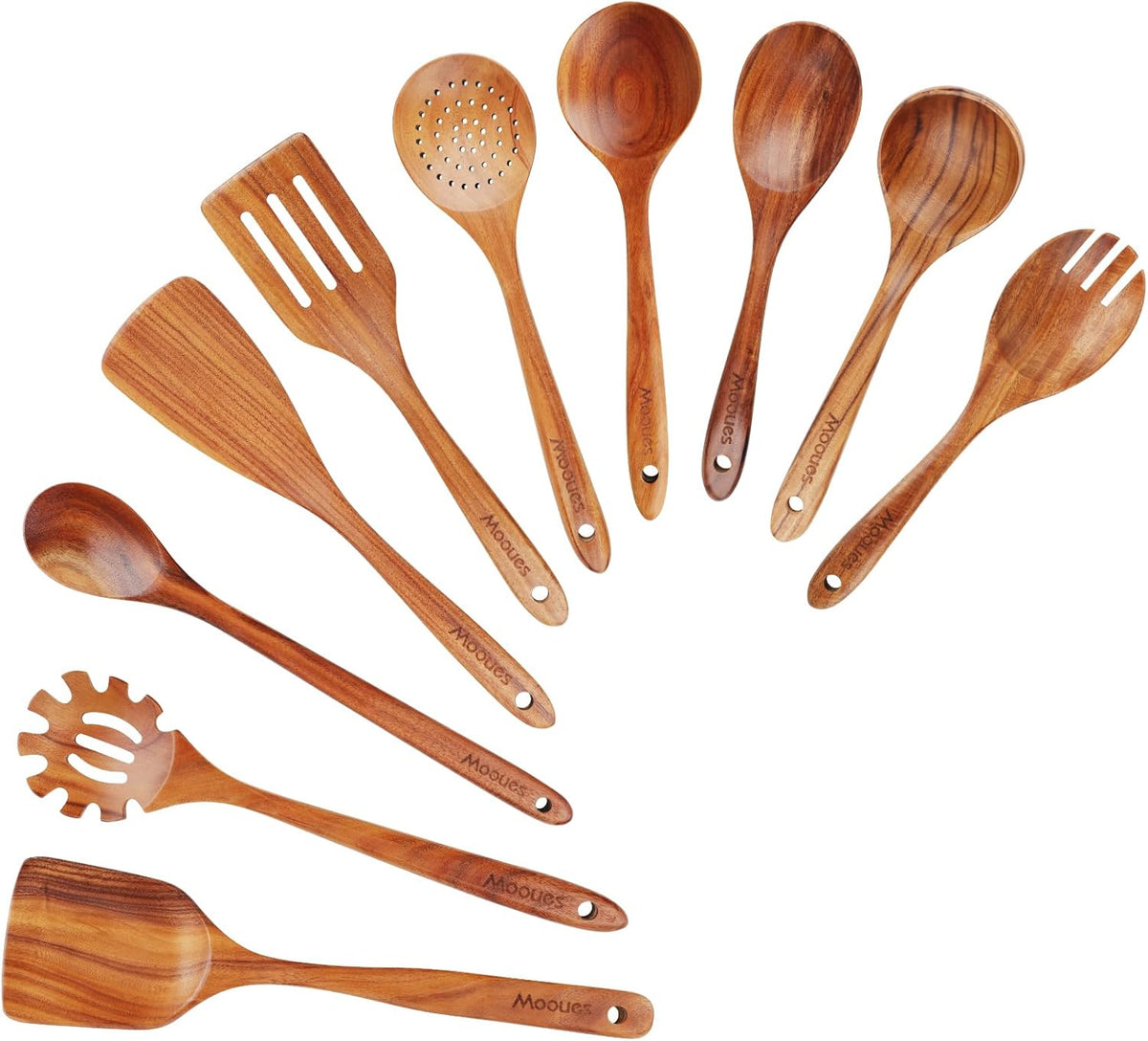 Wooden Ladle for Soup, 3 Size Teak Wood Ladle Spoon with Back Hooks, Heat Resistant Wooden Spoons for Cooking, Non-Stick, Comfortable Grip, Wood Kitchen Utensils Set for Serving, Stirring