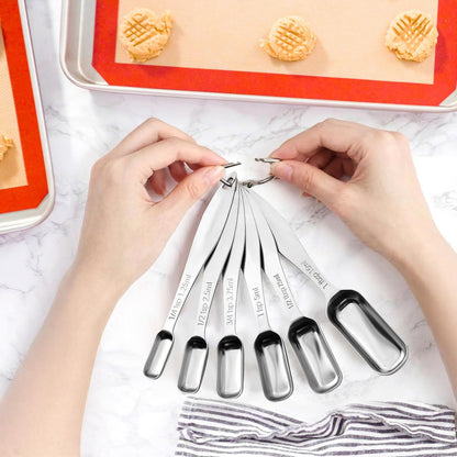 Stainless Steel Measuring Spoons Set of 6, Narrow Design