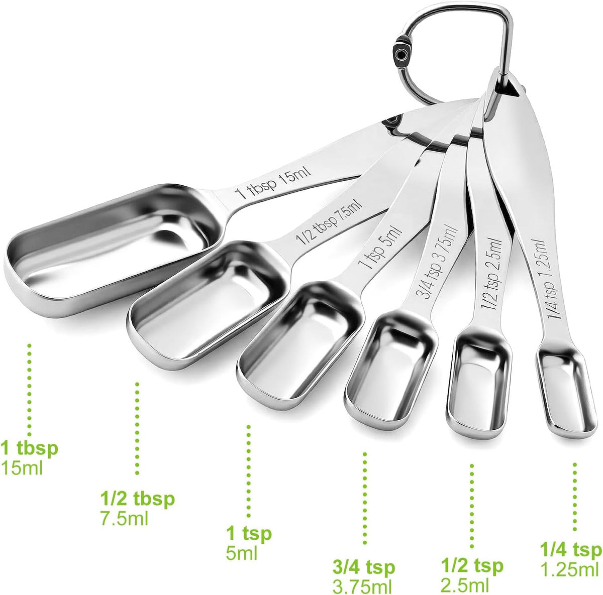 Stainless Steel Measuring Spoons Set of 6, Narrow Design