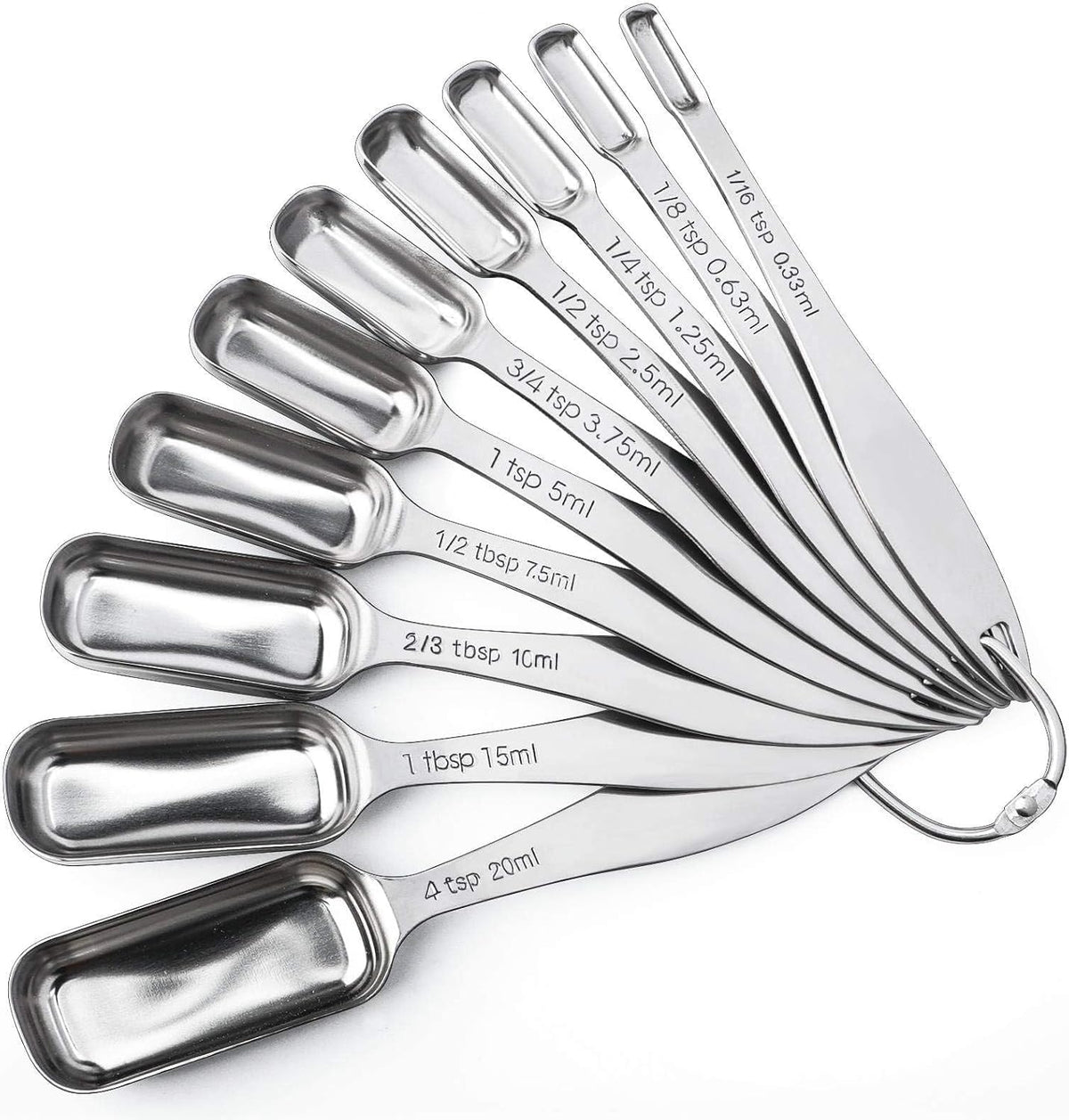 Stainless Steel Measuring Spoons Set of 6, Narrow Design