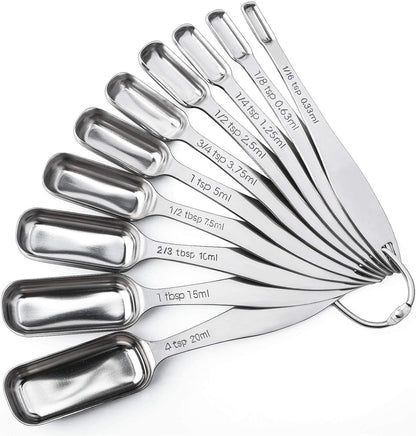 Stainless Steel Measuring Spoons Set of 6, Narrow Design