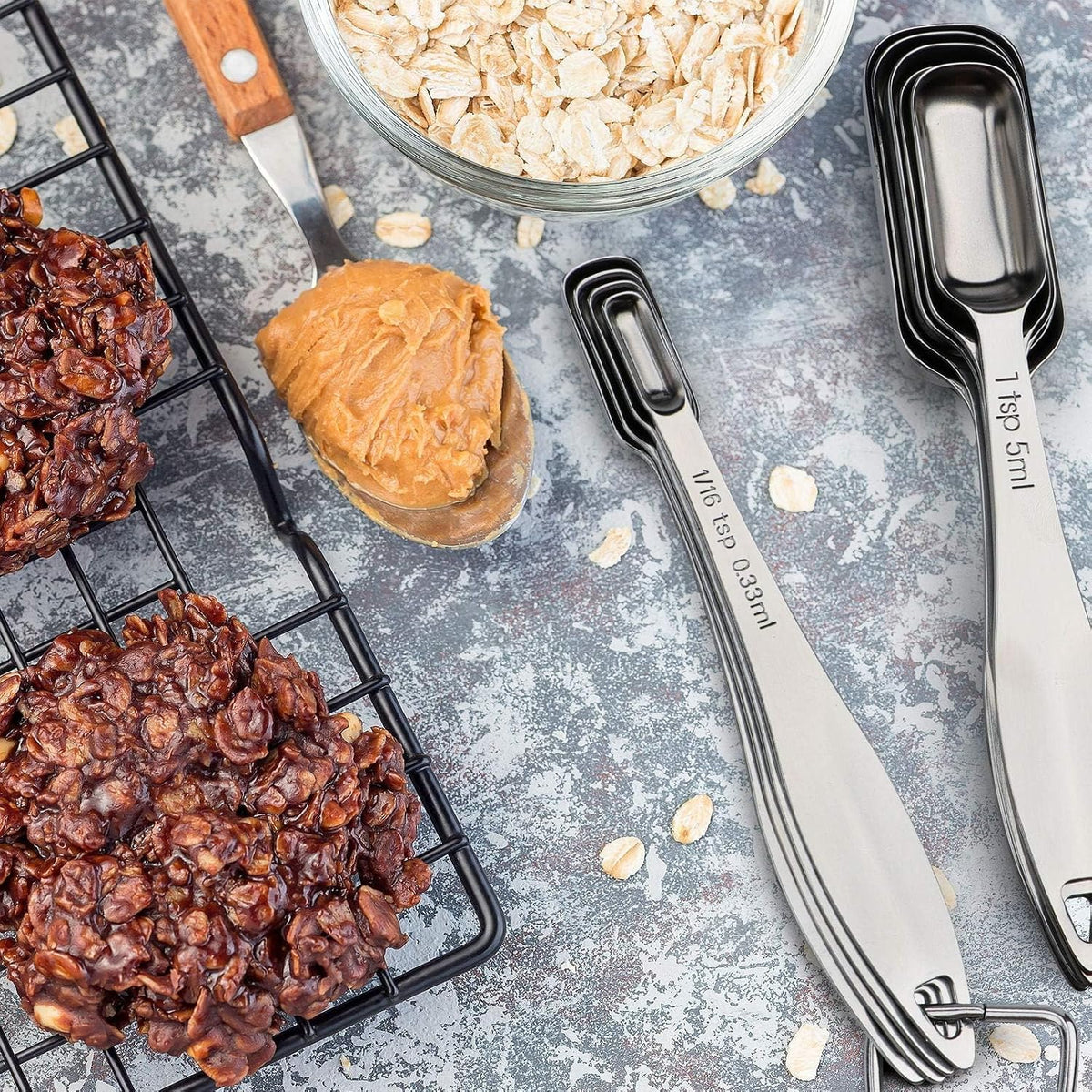 Stainless Steel Measuring Spoons Set of 6, Narrow Design