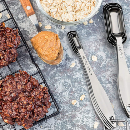 Stainless Steel Measuring Spoons Set of 6, Narrow Design