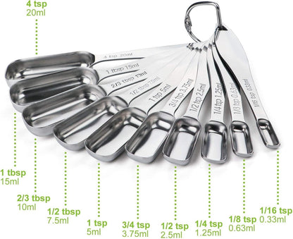 Stainless Steel Measuring Spoons Set of 6, Narrow Design