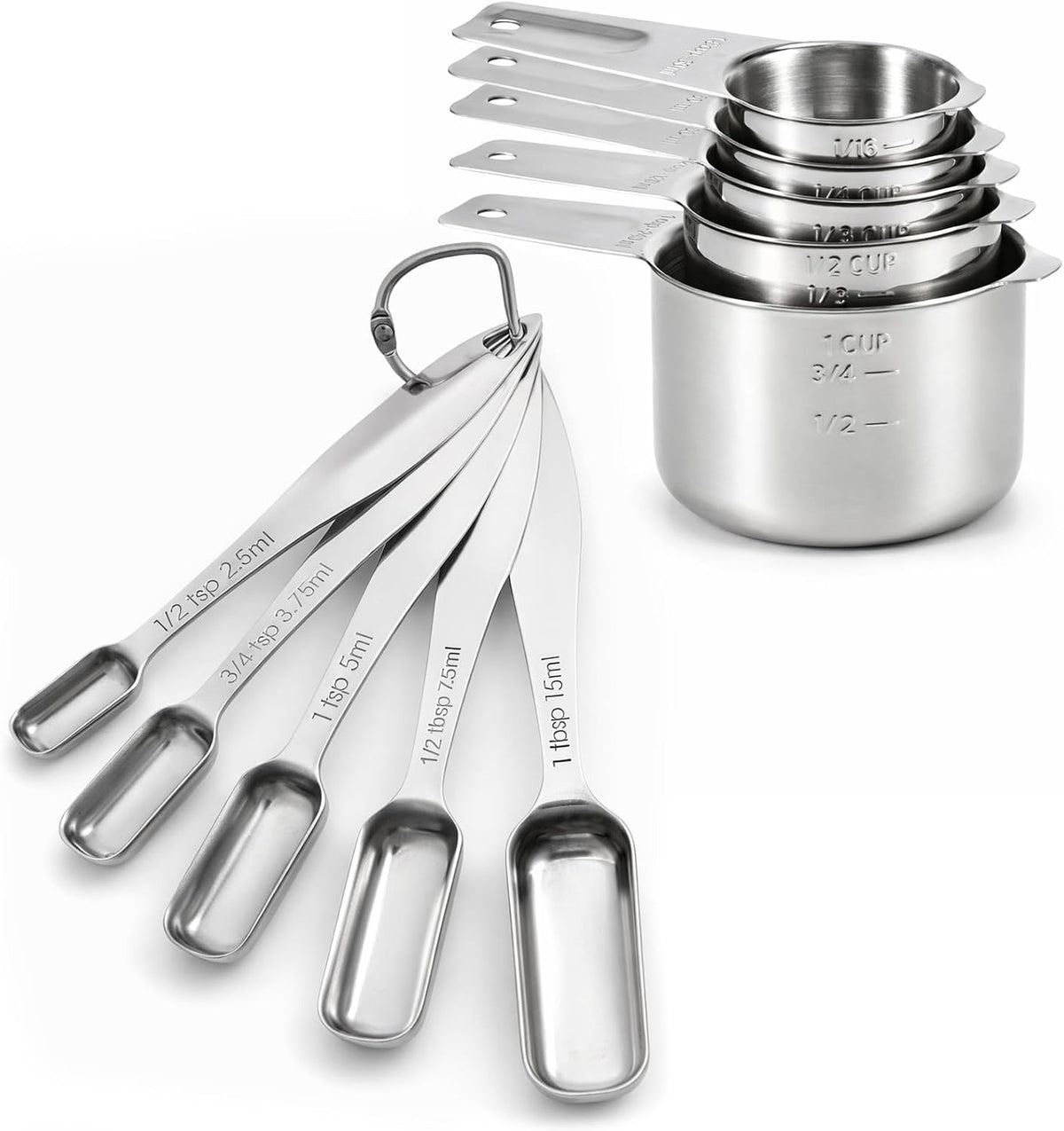 Stainless Steel Measuring Spoons Set of 6, Narrow Design