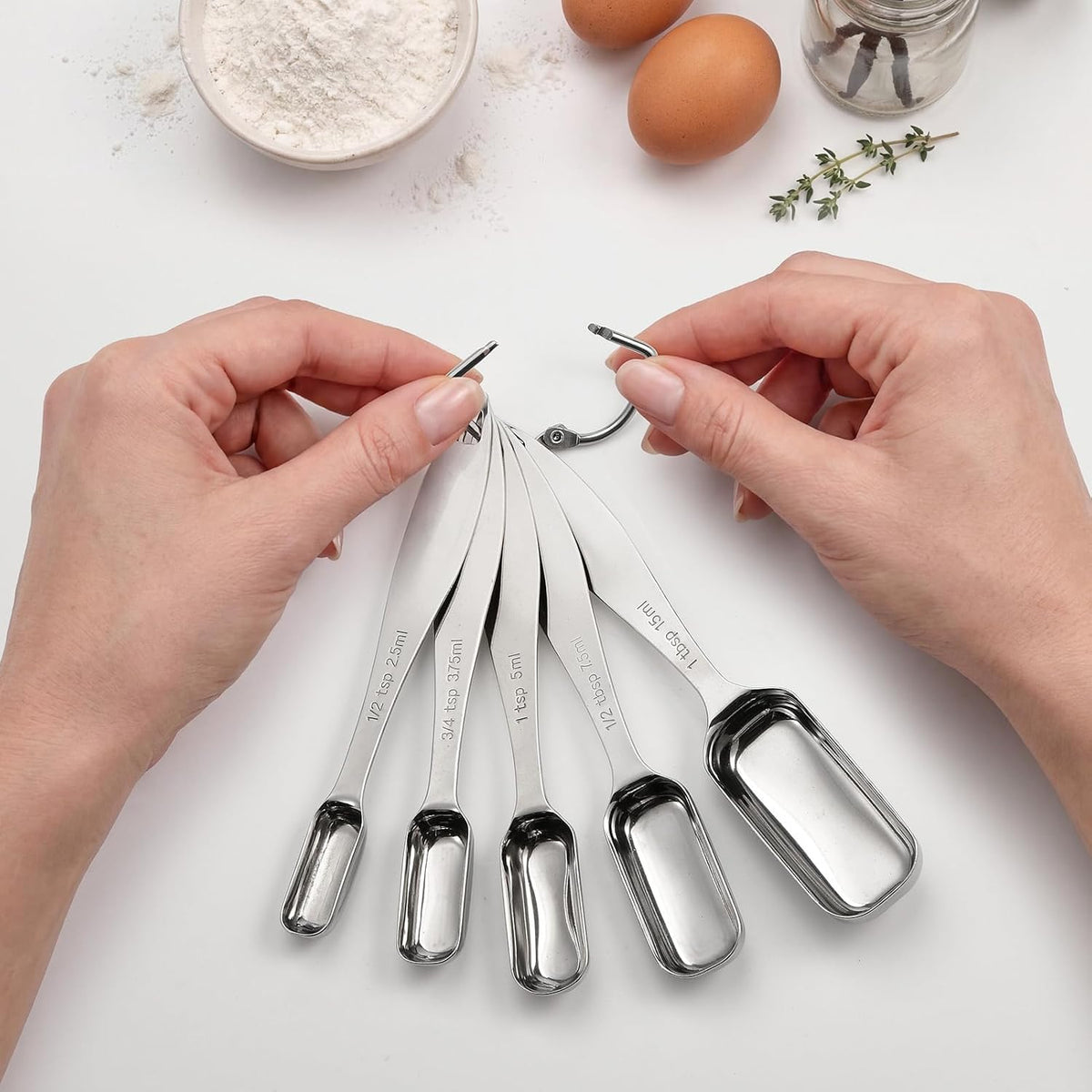 Stainless Steel Measuring Spoons Set of 6, Narrow Design
