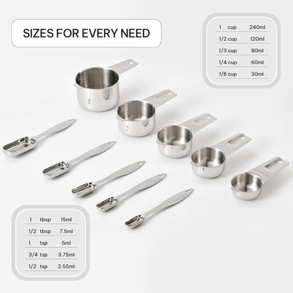 Stainless Steel Measuring Spoons Set of 6, Narrow Design