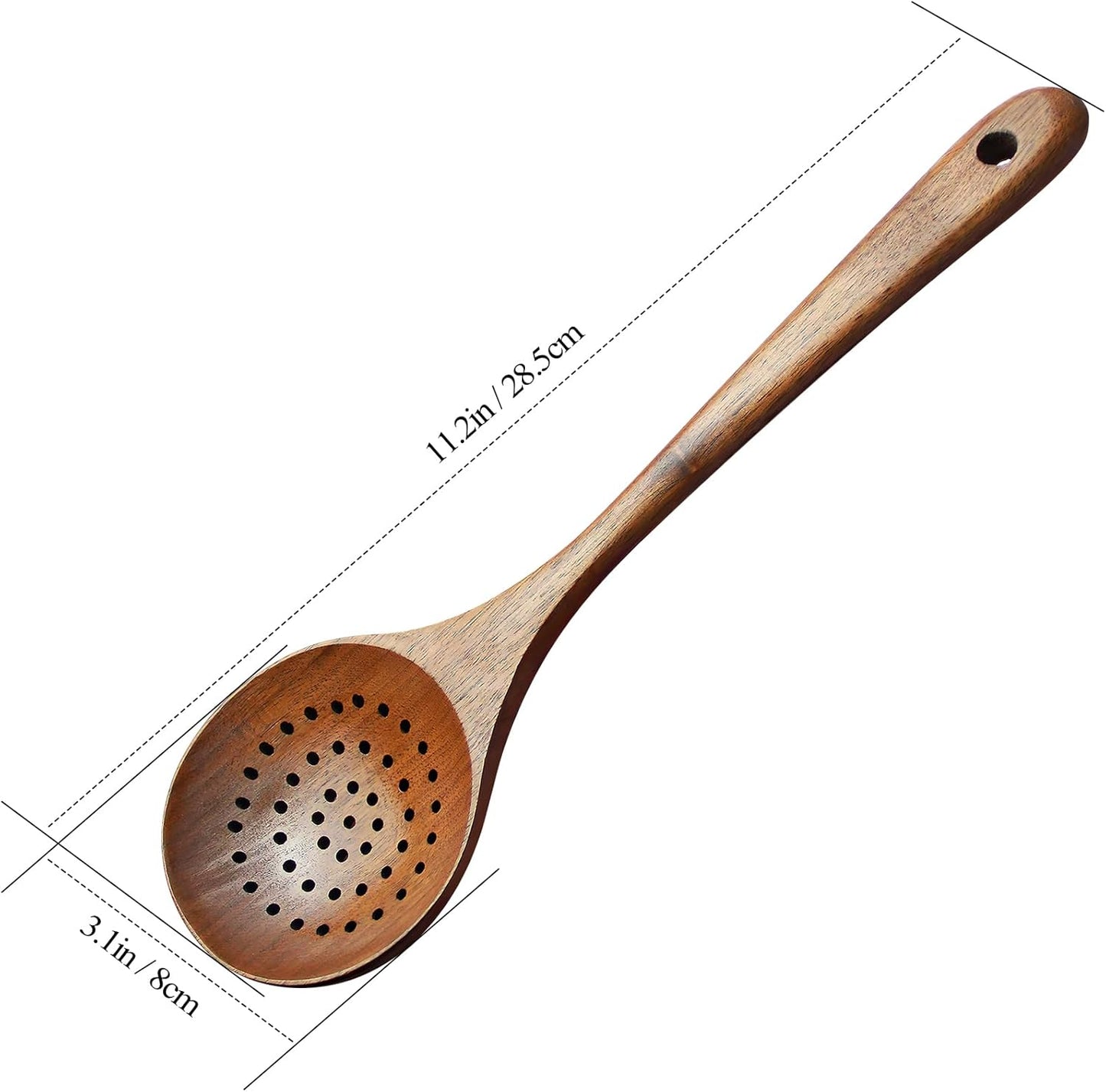 Wooden Strainer Spoon,11" Wooden Slotted Spoon for Cooking | Wood Ladle with Holes Long Handle Skimmer Spoon for Straining Draining Egg Meat Noodles