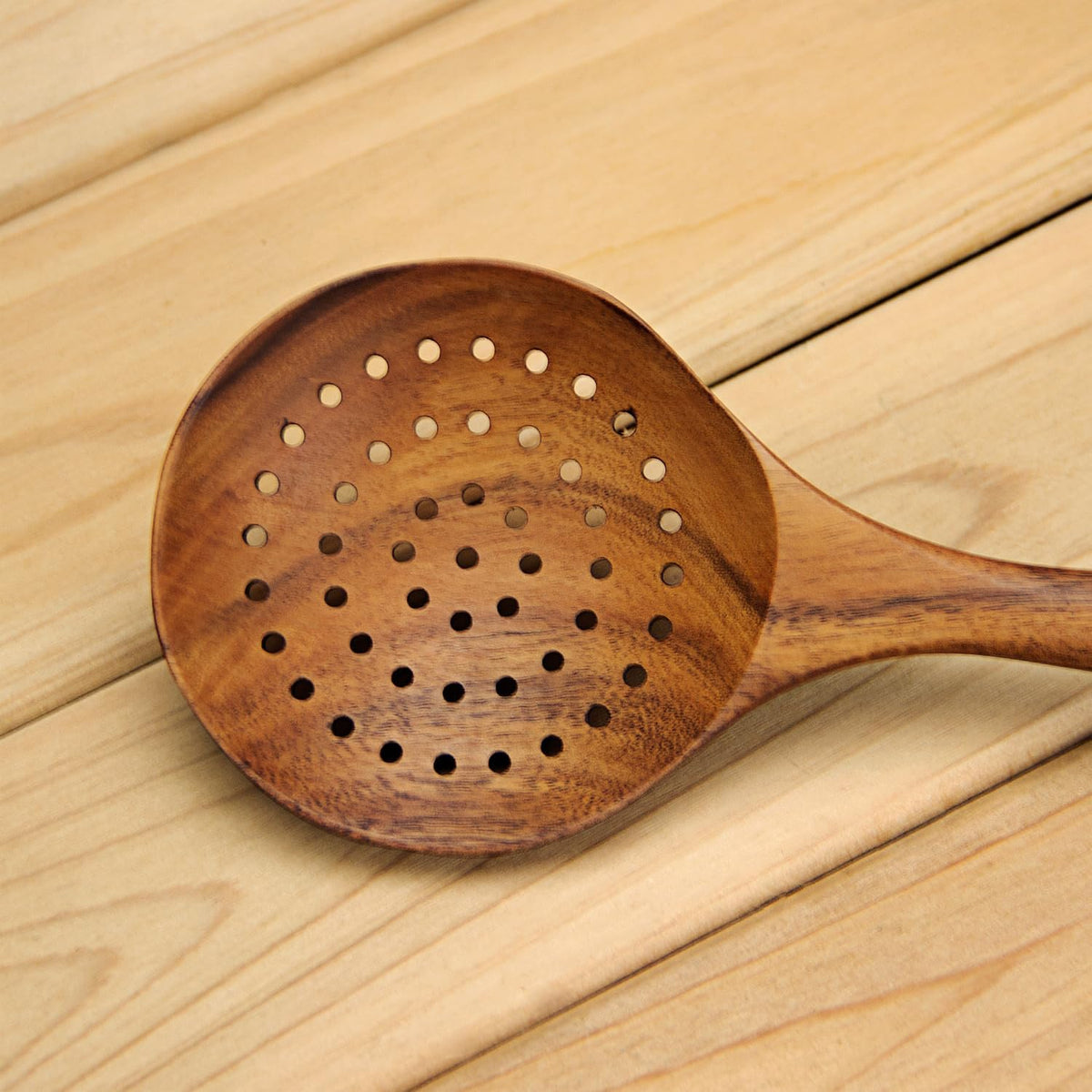 Wooden Strainer Spoon,11" Wooden Slotted Spoon for Cooking | Wood Ladle with Holes Long Handle Skimmer Spoon for Straining Draining Egg Meat Noodles