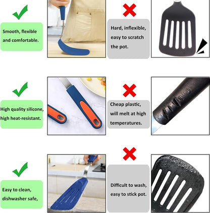 5 Pieces Silicone Spatula Set, Non-Stick Silicone Turner Spatulas, Heat Resistance Cooking Utensils, Flip Turner for Fish, Egg, Pancake, Navy Blue
