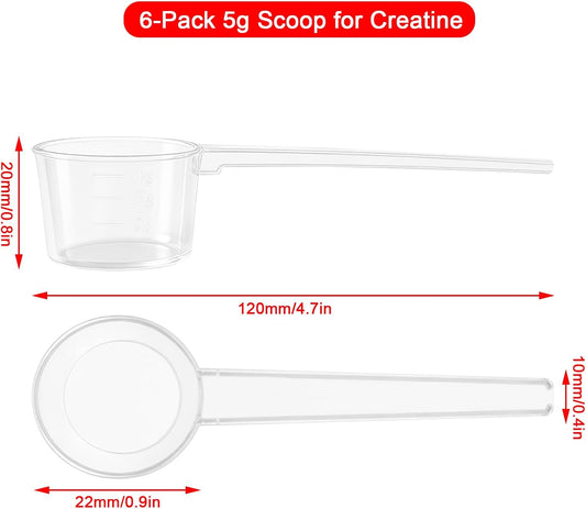 6-Pack 5g Scoop for Creatine – White Measuring Spoons Calibrated for Creatine Monohydrate Powder – Accurate 5 Gram Portion Scoop for Supplements, Pre-Workout, Gym, and Fitness