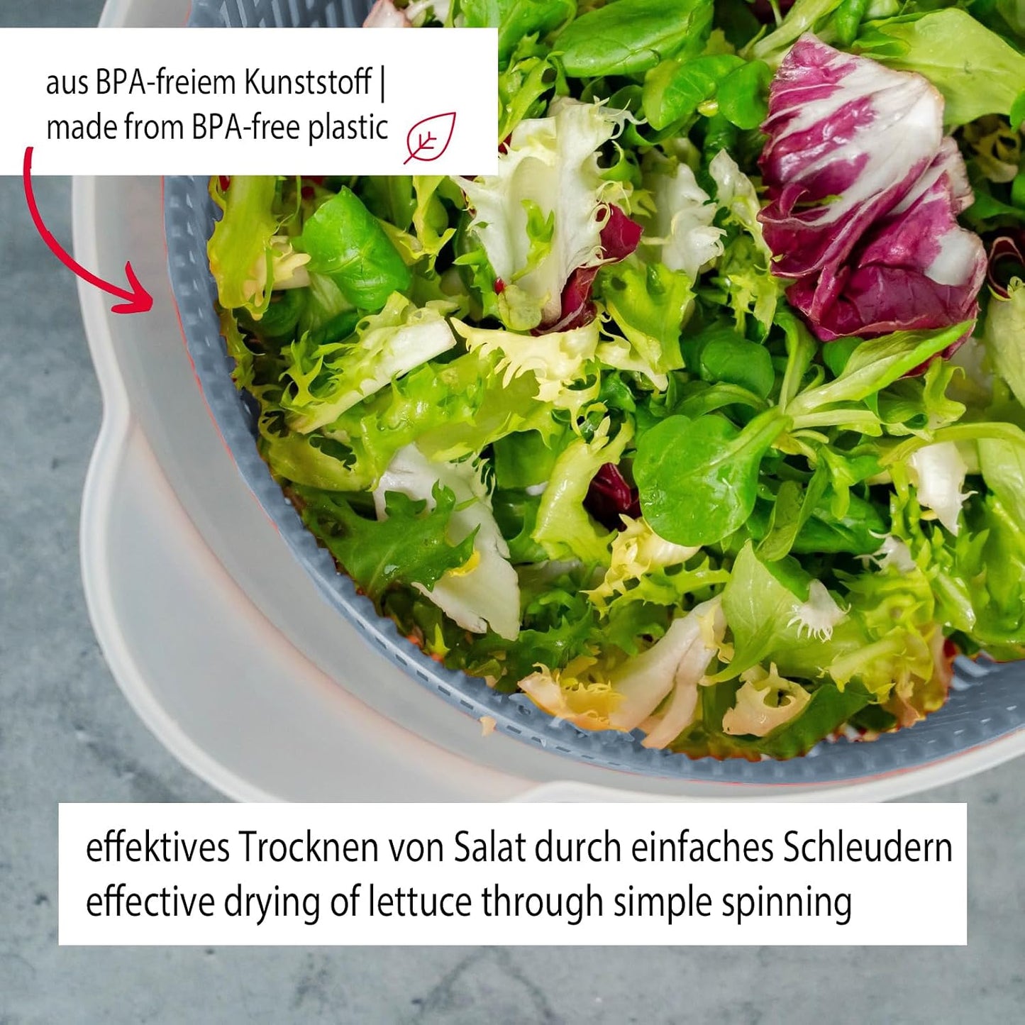 Germany Vegetable and Salad Spinner with Pouring Spout (Red/Clear)