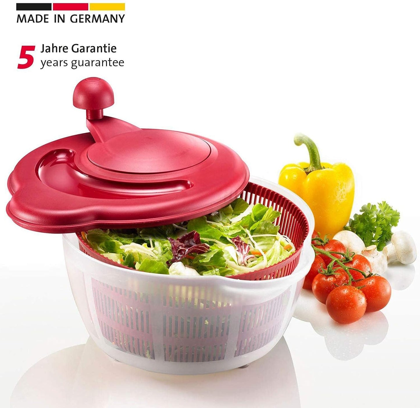 Germany Vegetable and Salad Spinner with Pouring Spout (Red/Clear)