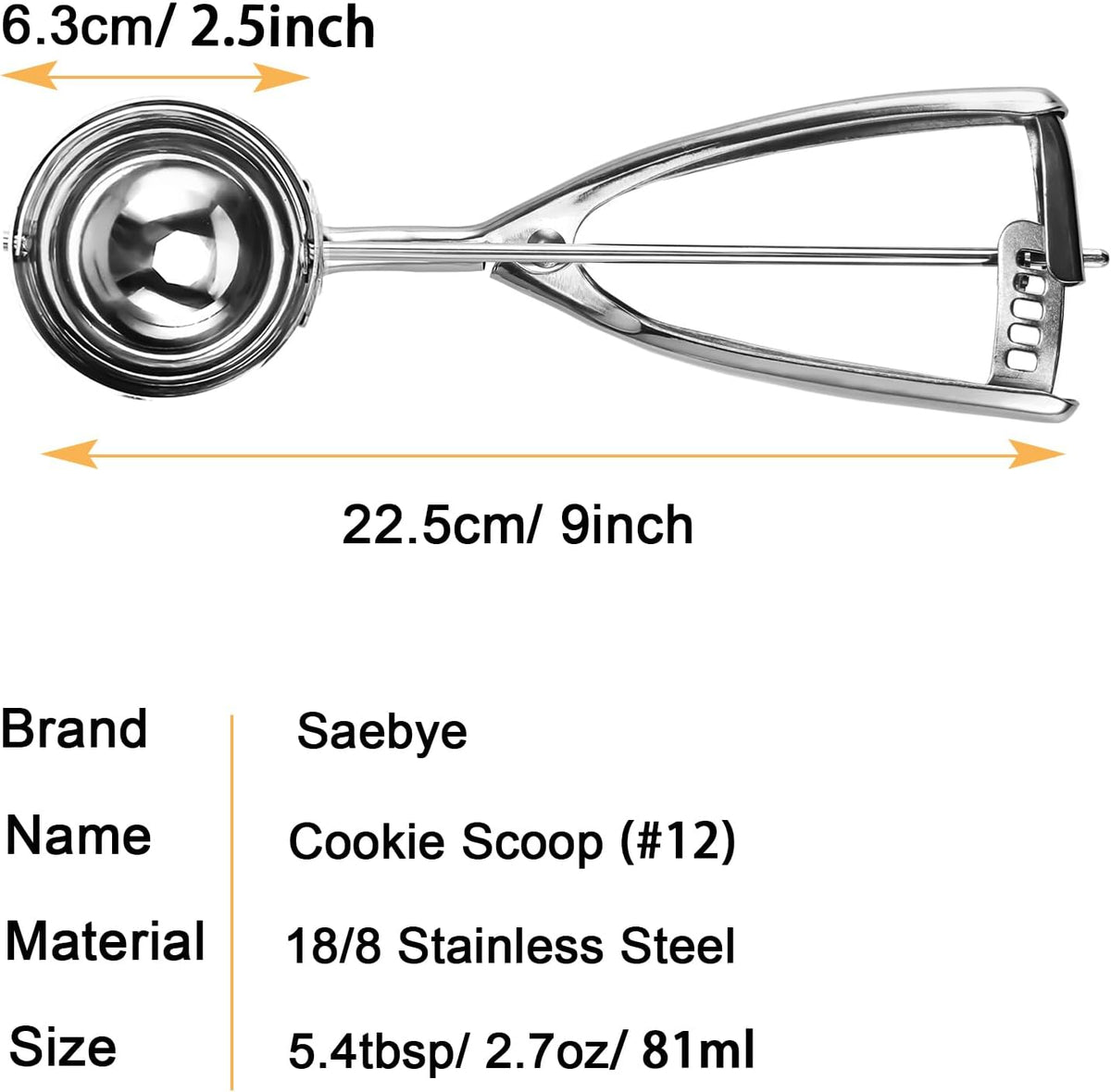 2 teaspoon Cookie Scoop, Size #100/2 tsp, Melon Baller Scoop, 1.18 inch/ 30 MM Ball, 18/8 Stainless Steel Mini Ice Cream Scoop, Secondary Polishing