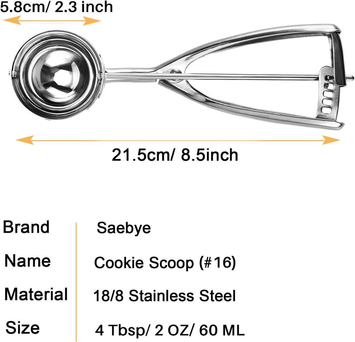 2 teaspoon Cookie Scoop, Size #100/2 tsp, Melon Baller Scoop, 1.18 inch/ 30 MM Ball, 18/8 Stainless Steel Mini Ice Cream Scoop, Secondary Polishing