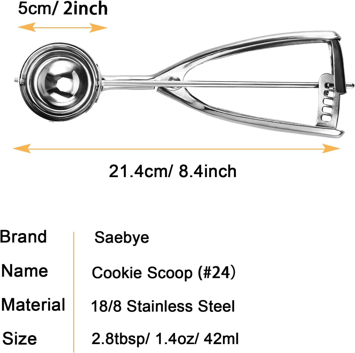 2 teaspoon Cookie Scoop, Size #100/2 tsp, Melon Baller Scoop, 1.18 inch/ 30 MM Ball, 18/8 Stainless Steel Mini Ice Cream Scoop, Secondary Polishing