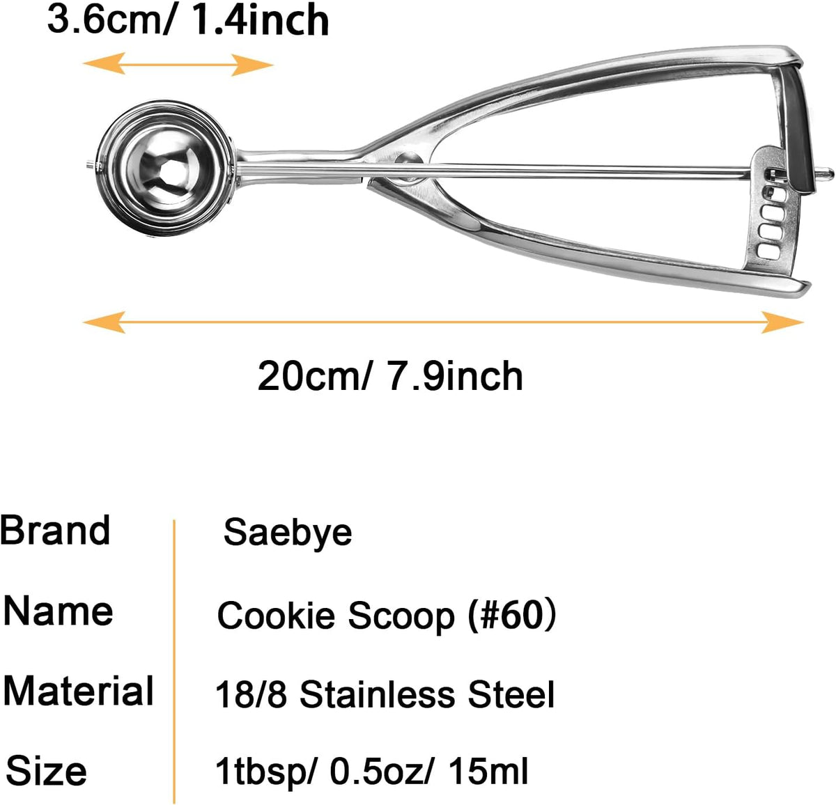 2 teaspoon Cookie Scoop, Size #100/2 tsp, Melon Baller Scoop, 1.18 inch/ 30 MM Ball, 18/8 Stainless Steel Mini Ice Cream Scoop, Secondary Polishing