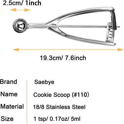 2 teaspoon Cookie Scoop, Size #100/2 tsp, Melon Baller Scoop, 1.18 inch/ 30 MM Ball, 18/8 Stainless Steel Mini Ice Cream Scoop, Secondary Polishing