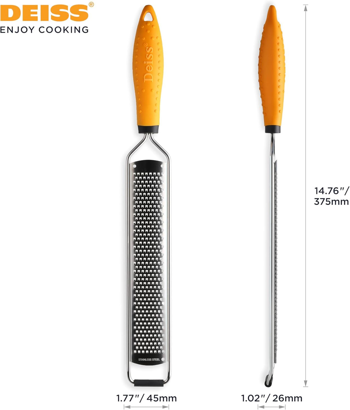 Deiss PRO Lemon Zester & Heavy Duty Grater - Parmesan, Garlic, Nutmeg, Chocolate, Fruits, Vegetables, Ginger & Cheese Shredder