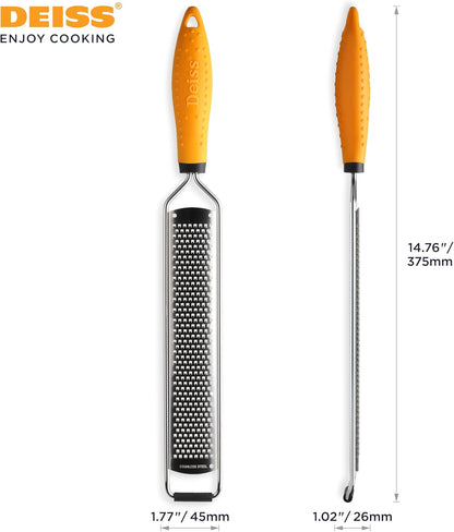 Deiss PRO Lemon Zester & Heavy Duty Grater - Parmesan, Garlic, Nutmeg, Chocolate, Fruits, Vegetables, Ginger & Cheese Shredder