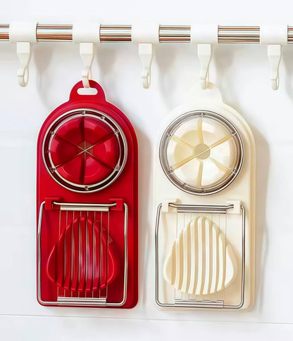 2 Pcs Egg Cutter Fruit Slicer Boiled-Eggs, Egg Peeler, Boiled Egg Peeler, Egg Chopper, Stainless Steel Cutting Wires Kitchen Egg Slicers 2 in 1 (red, white)
