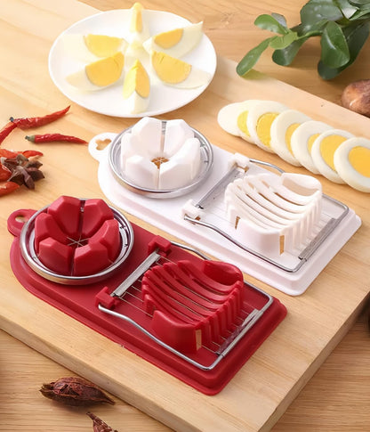2 Pcs Egg Cutter Fruit Slicer Boiled-Eggs, Egg Peeler, Boiled Egg Peeler, Egg Chopper, Stainless Steel Cutting Wires Kitchen Egg Slicers 2 in 1 (red, white)
