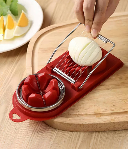 2 Pcs Egg Cutter Fruit Slicer Boiled-Eggs, Egg Peeler, Boiled Egg Peeler, Egg Chopper, Stainless Steel Cutting Wires Kitchen Egg Slicers 2 in 1 (red, white)