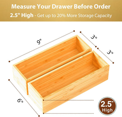 Bamboo Kitchen Utensils Organizer, Extra Long High Silverware Drawer Holder, Flatware Cutlery Storage Box, Multi-Use Drawer Divider in Office, Bathroom, Pantry - 17"x6"x2.5" (Set of 2)