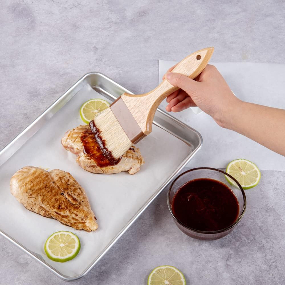 Pastry Tek 1 Boar Bristles Pastry Brush, 3 Inches Buttering Tool – Hardwood Handle, Built-In Hanging Hole, Wood Basting Applicator, Sturdy Ferrule, For Glazing And Basting