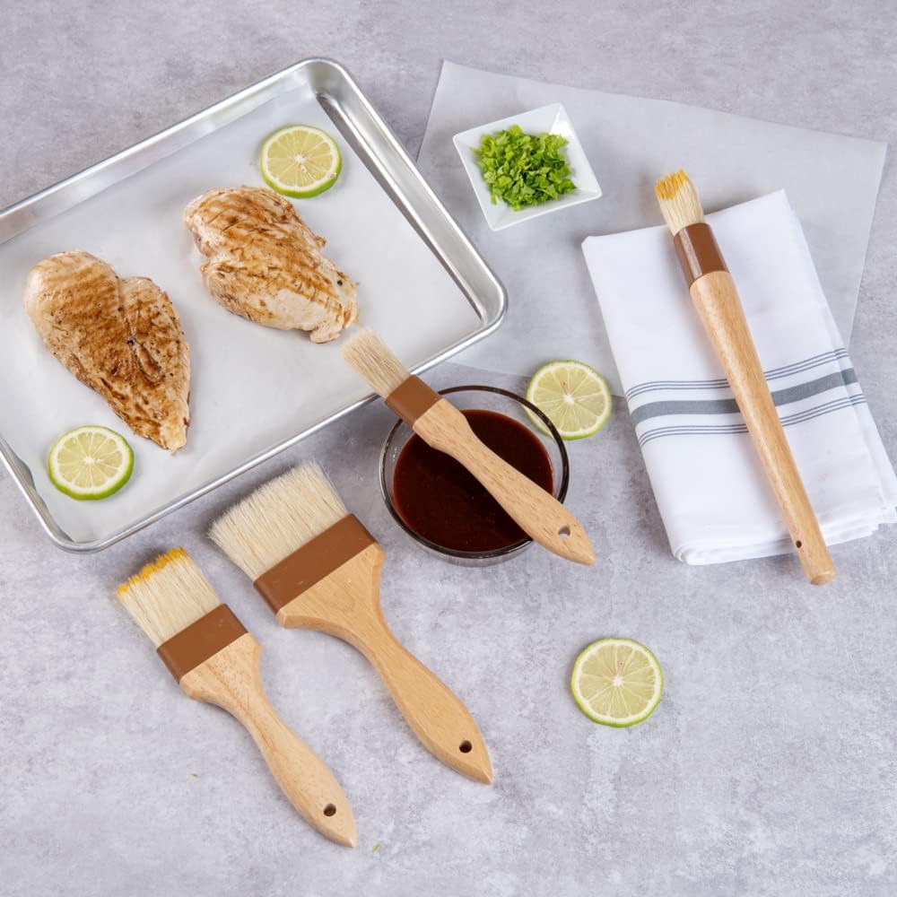 Pastry Tek 1 Boar Bristles Pastry Brush, 3 Inches Buttering Tool – Hardwood Handle, Built-In Hanging Hole, Wood Basting Applicator, Sturdy Ferrule, For Glazing And Basting