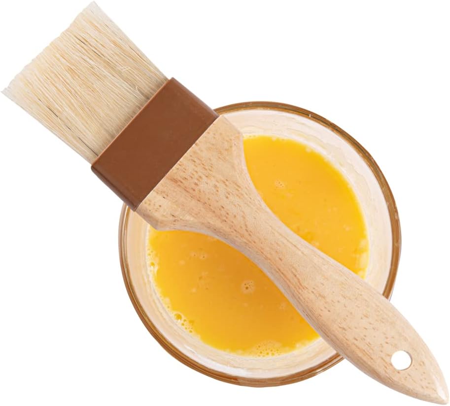 Pastry Tek 1 Boar Bristles Pastry Brush, 3 Inches Buttering Tool – Hardwood Handle, Built-In Hanging Hole, Wood Basting Applicator, Sturdy Ferrule, For Glazing And Basting