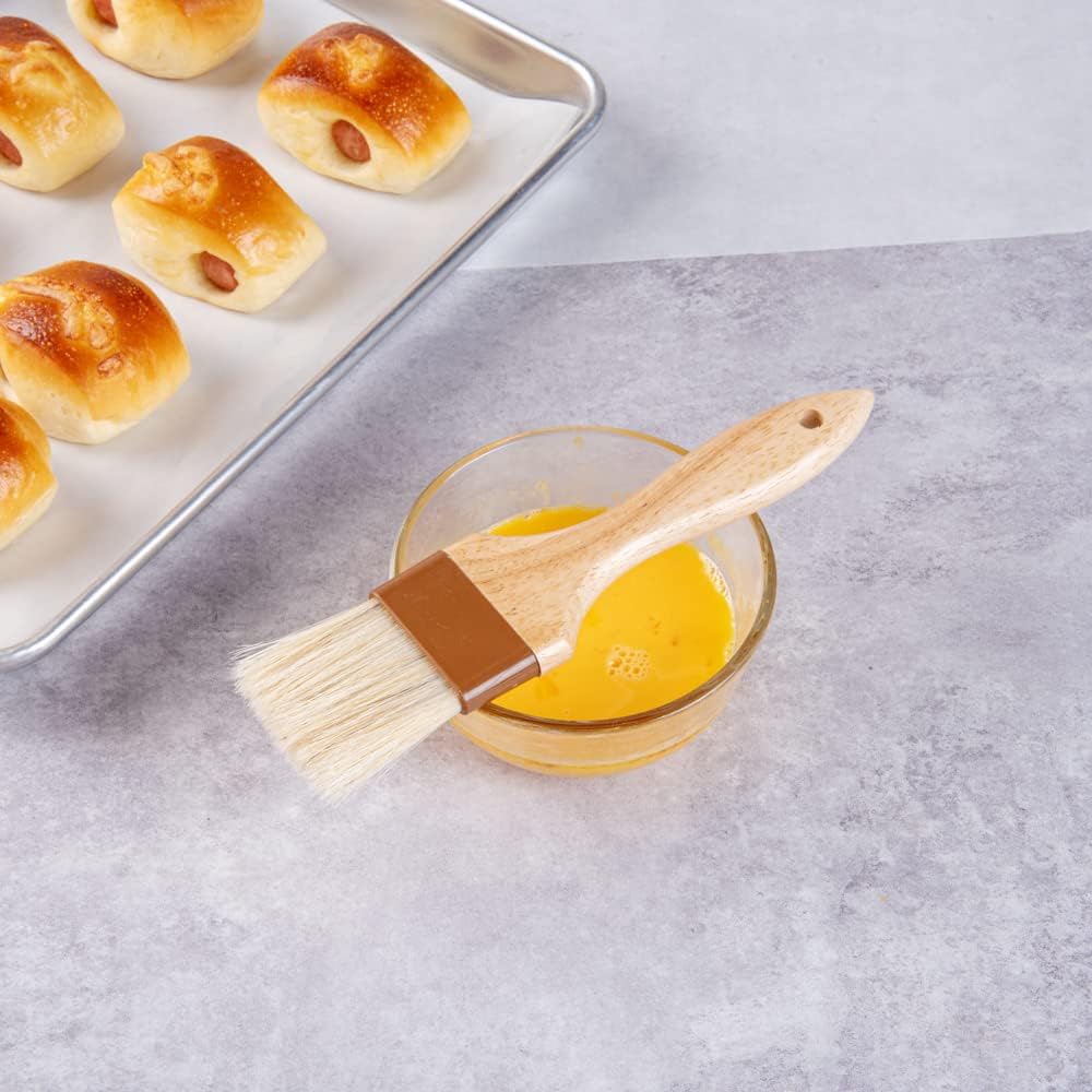 Pastry Tek 1 Boar Bristles Pastry Brush, 3 Inches Buttering Tool – Hardwood Handle, Built-In Hanging Hole, Wood Basting Applicator, Sturdy Ferrule, For Glazing And Basting