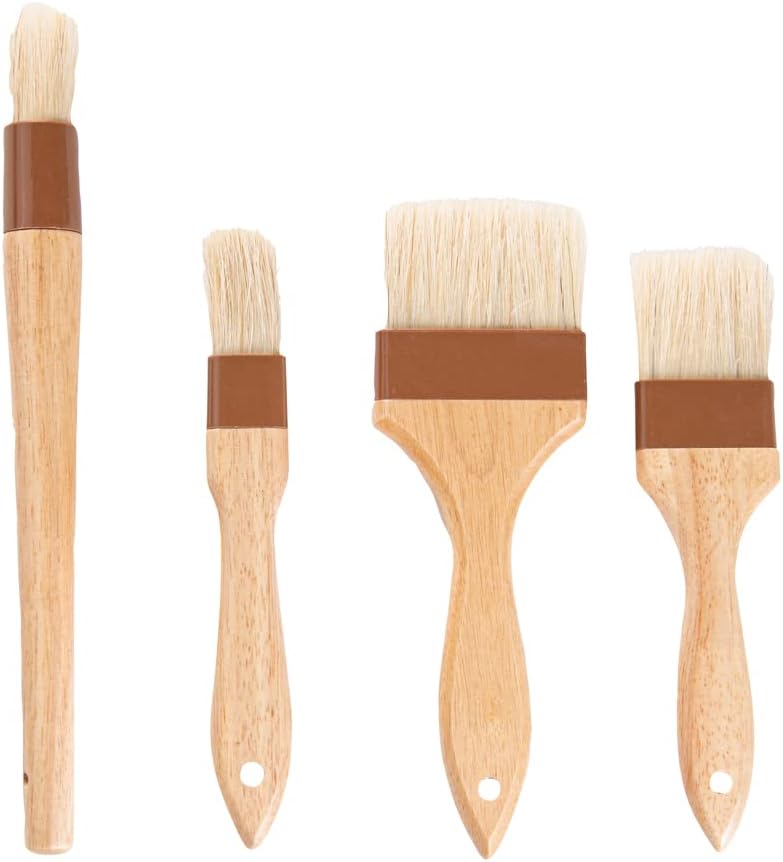 Pastry Tek 1 Boar Bristles Pastry Brush, 3 Inches Buttering Tool – Hardwood Handle, Built-In Hanging Hole, Wood Basting Applicator, Sturdy Ferrule, For Glazing And Basting