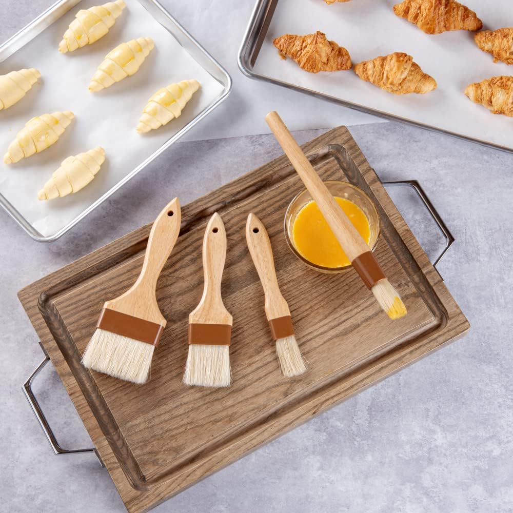 Pastry Tek 1 Boar Bristles Pastry Brush, 3 Inches Buttering Tool – Hardwood Handle, Built-In Hanging Hole, Wood Basting Applicator, Sturdy Ferrule, For Glazing And Basting