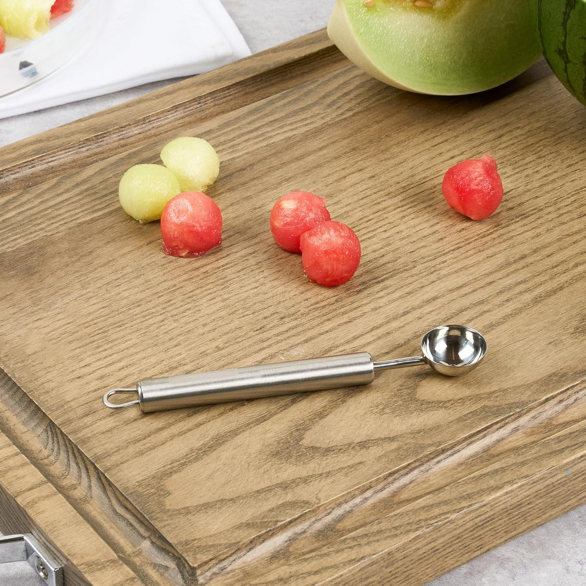 Stainless Steel Melon Baller - 6 Pack - German Standard Fruit Scooper, Ergonomic Grip, Dishwasher Safe - Fruit Baller For Watermelon, Cantaloupe, Butter, DIY Fruit Platter
