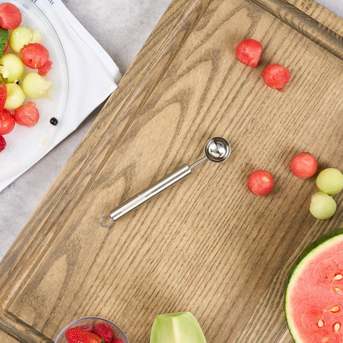 Stainless Steel Melon Baller - 6 Pack - German Standard Fruit Scooper, Ergonomic Grip, Dishwasher Safe - Fruit Baller For Watermelon, Cantaloupe, Butter, DIY Fruit Platter