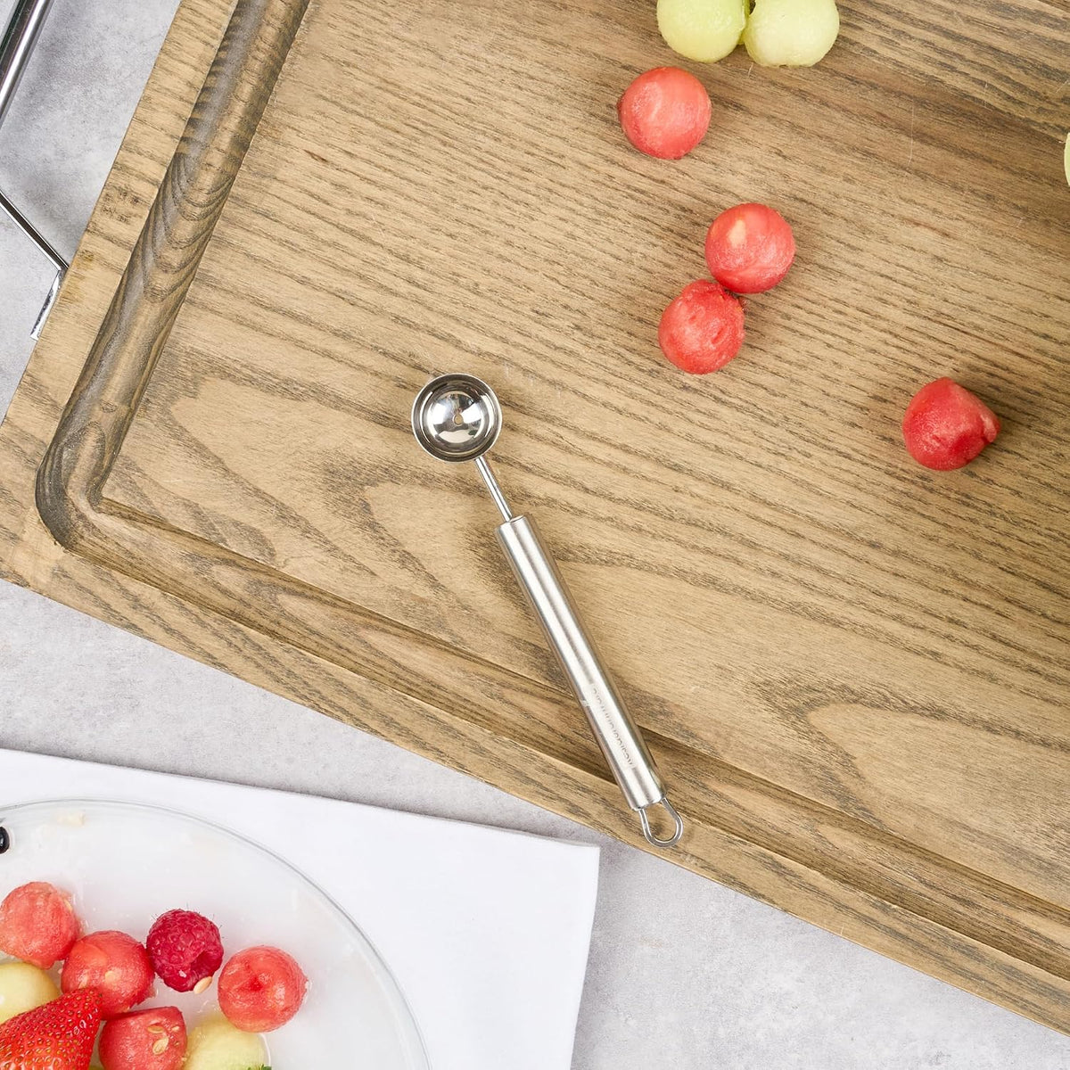 Stainless Steel Melon Baller - 6 Pack - German Standard Fruit Scooper, Ergonomic Grip, Dishwasher Safe - Fruit Baller For Watermelon, Cantaloupe, Butter, DIY Fruit Platter