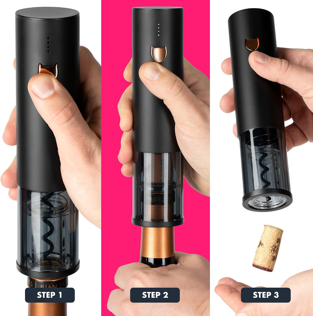 Electric Wine Opener - Updated 2026 One-Touch Automatic Wine Bottle Opener Corkscrew - Rechargeable (Up to 100 Bottles/Charge) with Foil Cutter Stand, LED Indicator. Includes Wine Guide eBook