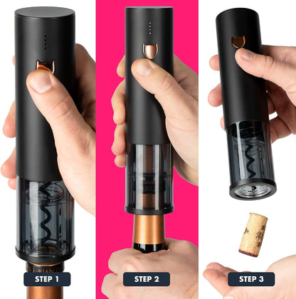 Electric Wine Opener - Updated 2026 One-Touch Automatic Wine Bottle Opener Corkscrew - Rechargeable (Up to 100 Bottles/Charge) with Foil Cutter Stand, LED Indicator. Includes Wine Guide eBook