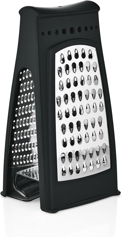 Cheese Grater with Container – Stainless Steel Box Grater with 2 Sided Removable Graters for Fine and Coarse Shredding – Ideal for Cheese, Vegetables, Garlic, and Ginger – Black Grater and Clear Box