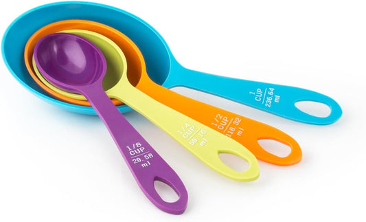 Fox Run Measuring Cup Set, 1/8 cup to 1 Cup, Multicolored Measuring Set | Fun Colorful Measuring Scoop Set | Set of 4 Unique Measuring Cups, 1/8, 1/4, 1/2 & 1 Cup | Wet or Dry Measuring Cups Baking