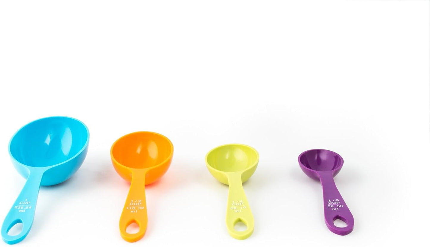 Fox Run Measuring Cup Set, 1/8 cup to 1 Cup, Multicolored Measuring Set | Fun Colorful Measuring Scoop Set | Set of 4 Unique Measuring Cups, 1/8, 1/4, 1/2 & 1 Cup | Wet or Dry Measuring Cups Baking