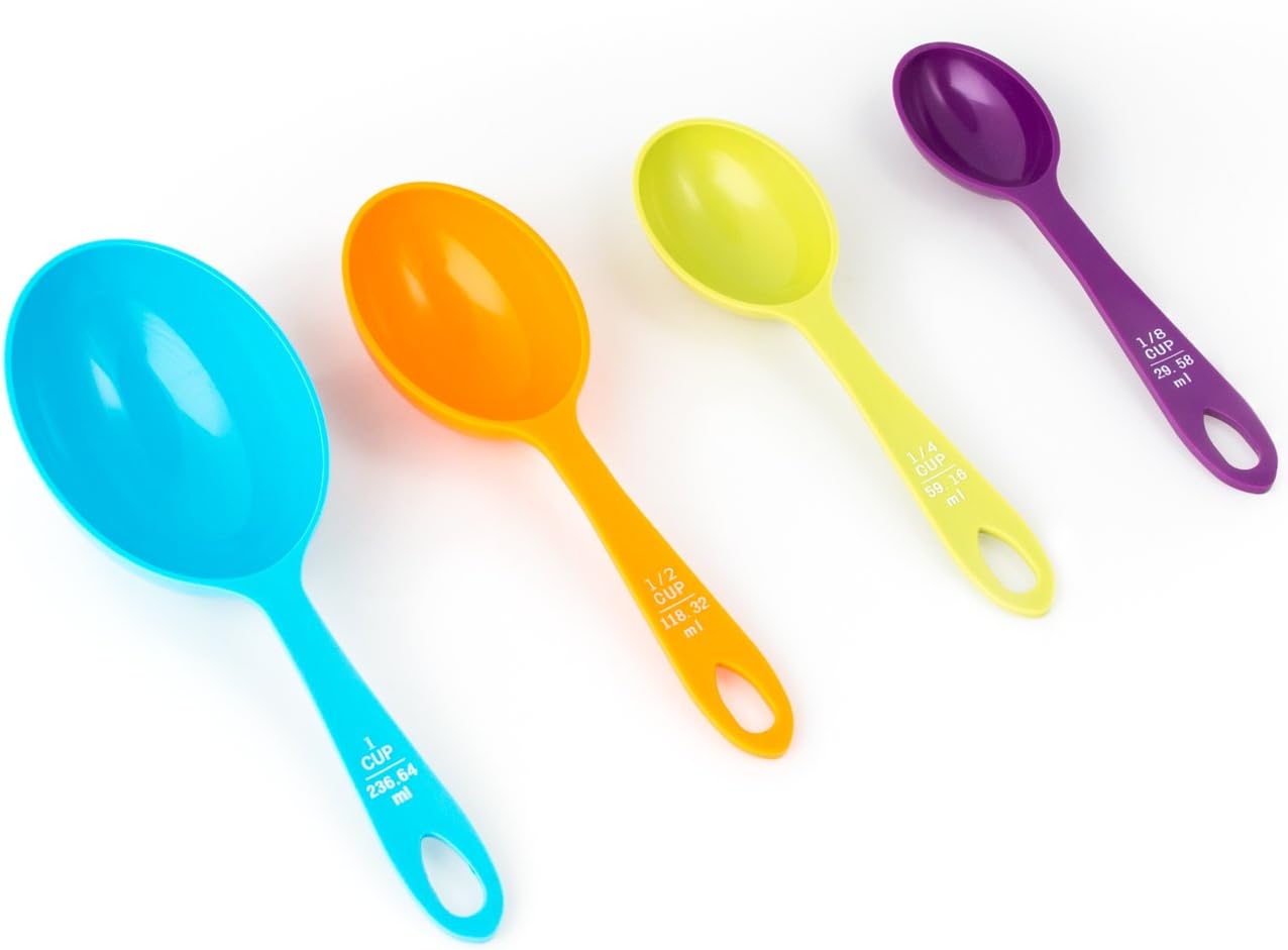 Fox Run Measuring Cup Set, 1/8 cup to 1 Cup, Multicolored Measuring Set | Fun Colorful Measuring Scoop Set | Set of 4 Unique Measuring Cups, 1/8, 1/4, 1/2 & 1 Cup | Wet or Dry Measuring Cups Baking