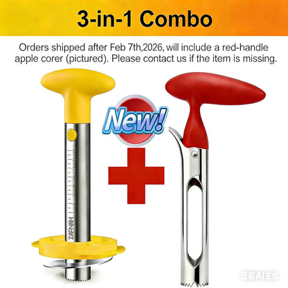 Pineapple Corer & Slicer Tool - Stainless Steel Pineapple Peeler, Easy Core Remover, Eye Removal Tool, Pelador De Pia (Yellow with Measure Marks)