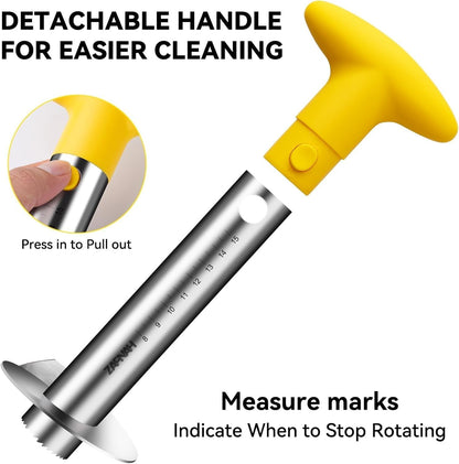 Pineapple Corer & Slicer Tool - Stainless Steel Pineapple Peeler, Easy Core Remover, Eye Removal Tool, Pelador De Pia (Yellow with Measure Marks)