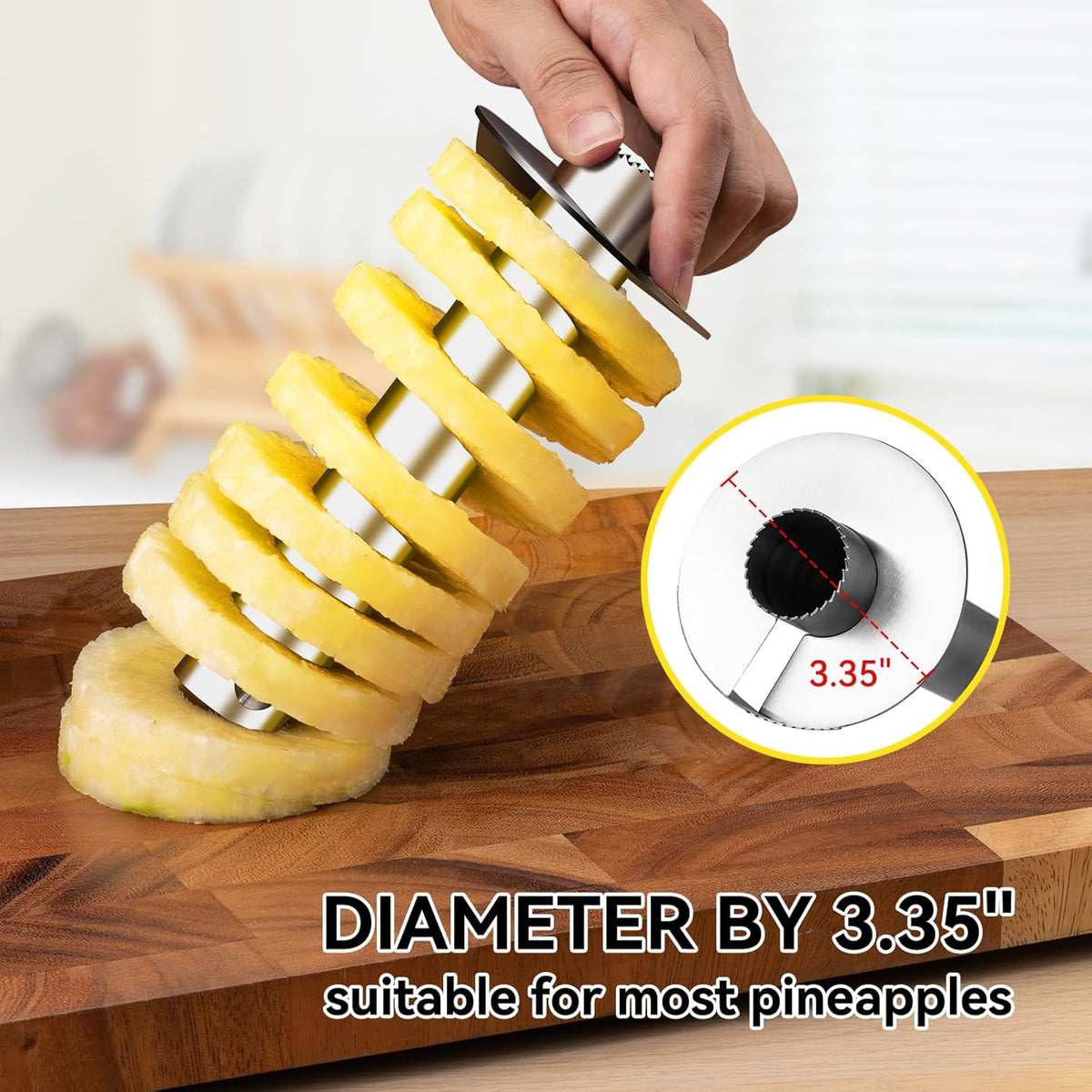 Pineapple Corer & Slicer Tool - Stainless Steel Pineapple Peeler, Easy Core Remover, Eye Removal Tool, Pelador De Pia (Yellow with Measure Marks)